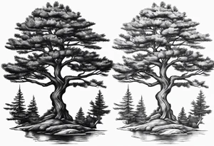 Pine tree conected with reflecting junpier tree tattoo idea