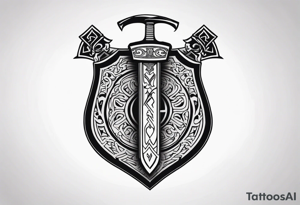 Valhalla shield sword axe fire tattoo idea