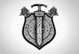 Valhalla shield sword axe fire tattoo idea