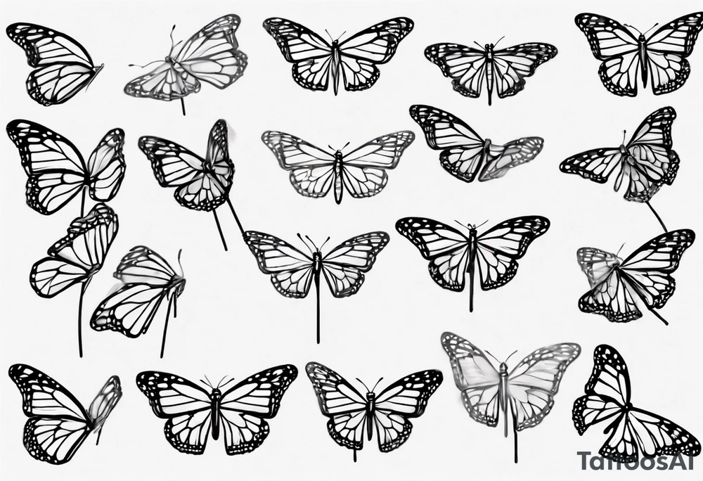 realistic monarch butterfly simple black outline sitting on a stick with wings slightly closed tattoo idea