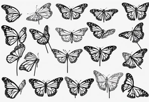 realistic monarch butterfly simple black outline sitting on a stick with wings slightly closed tattoo idea