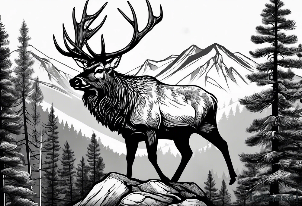 arm sleeve pine tree moutain elk tattoo idea