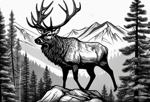 arm sleeve pine tree moutain elk tattoo idea