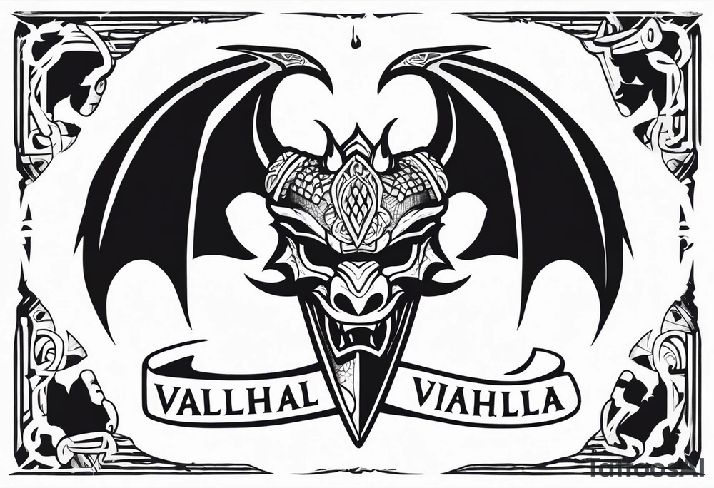 Valhalla sword shield dragon head axe tattoo idea