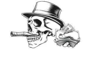skull with mustache,a big cigar in his mouth,a top-hat on his head and alot of money in a hand. tattoo idea