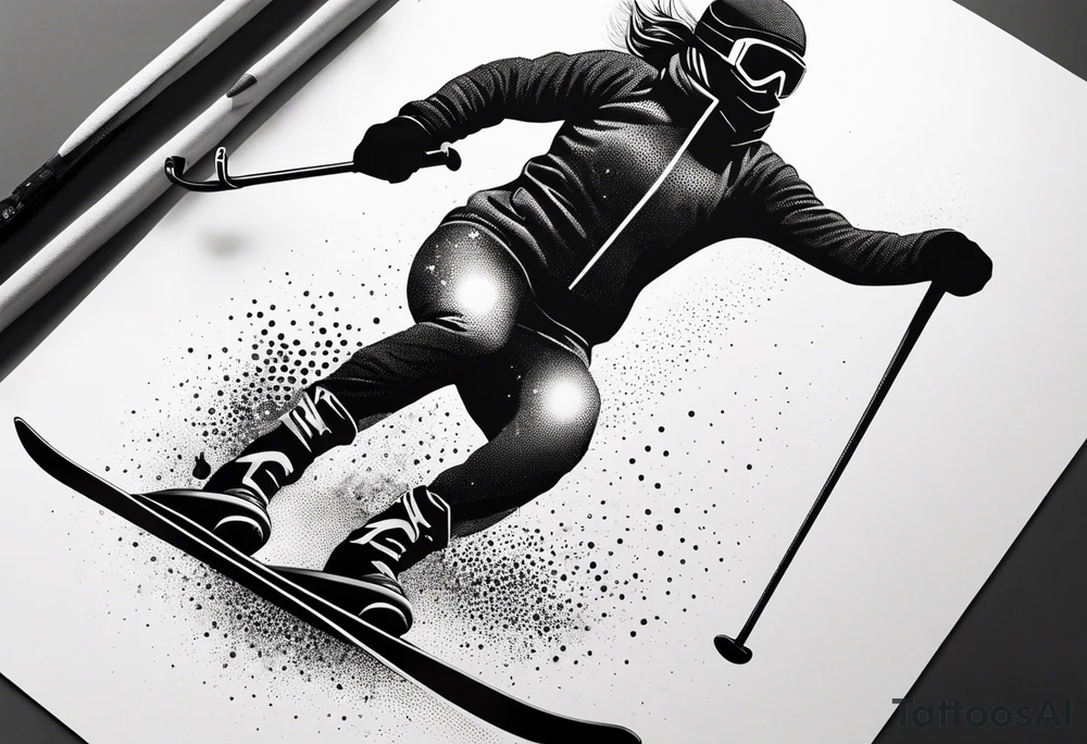Skier in motion, fine line, more abstract tattoo idea