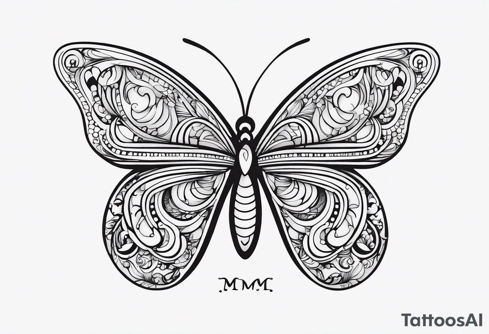 Create a Fine Line tattoo made out of three letter M’s and very pretty maybe a butterfly tattoo idea