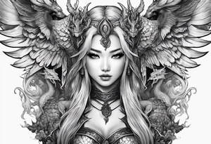 beautiful warrior nymph with wings and a dragon friend tattoo idea
