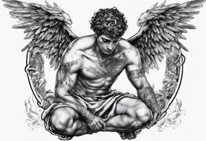 God hermes kneeling with wings wrapped around him tattoo idea