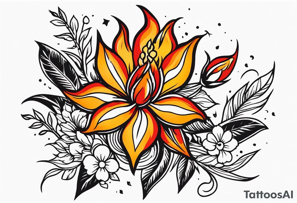 tongues of fire
old school vintage simple traditional design with vintage flowers surrounding
bold color simple tattoo idea