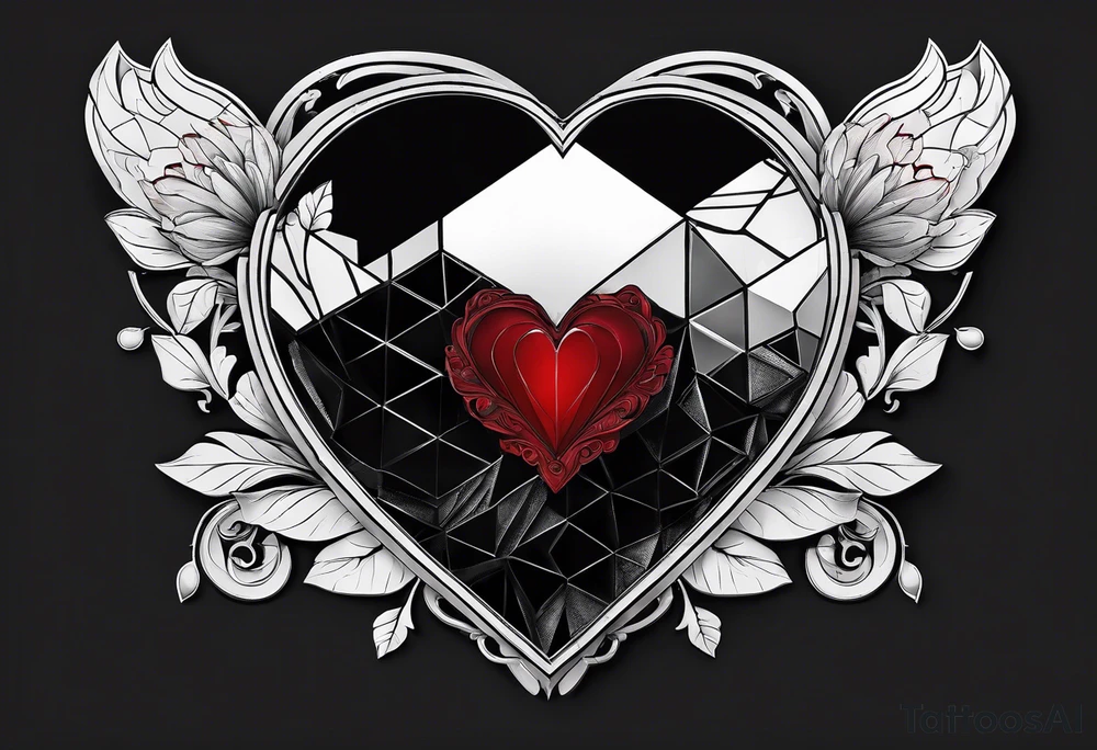 black hexagon heart with black background and blood tattoo idea