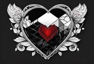 black hexagon heart with black background and blood tattoo idea