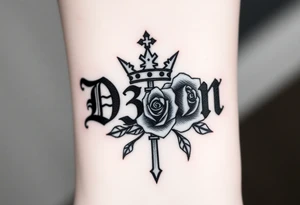 Name D3von with a crown and rose and cross and 03/27/07 tattoo idea