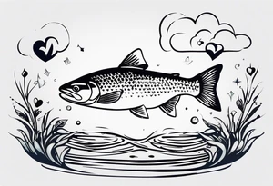 "A small tattoo featuring a lovestruck trout as the main theme, drawn with fine lines." tattoo idea