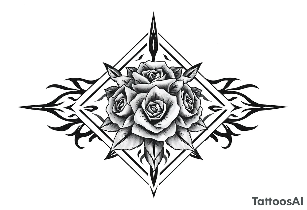 Small Roses filing the inside of an elongated diamond shape tattoo idea