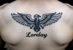 Crea un diseño significativo sobre la cultura egipcia y que tenga el nombre escrito por de bajo del diseño el nombre de mi hermana Lorelay para la parte baja del bíceps tattoo idea