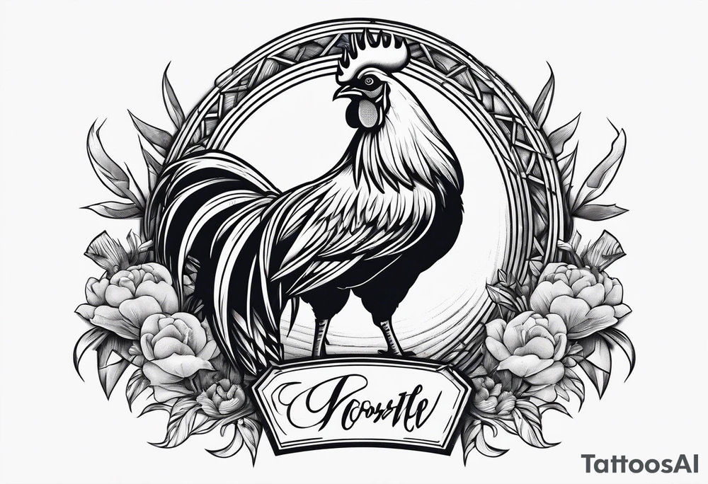 Buff rooster holding an axe chopping crabs tattoo idea