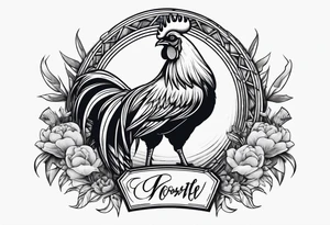 Buff rooster holding an axe chopping crabs tattoo idea