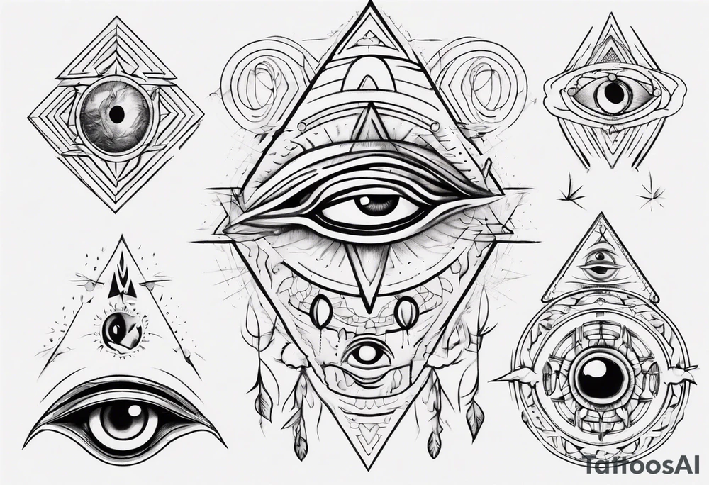 Third eye abstract fine line sketch style with artistic fill tattoo idea