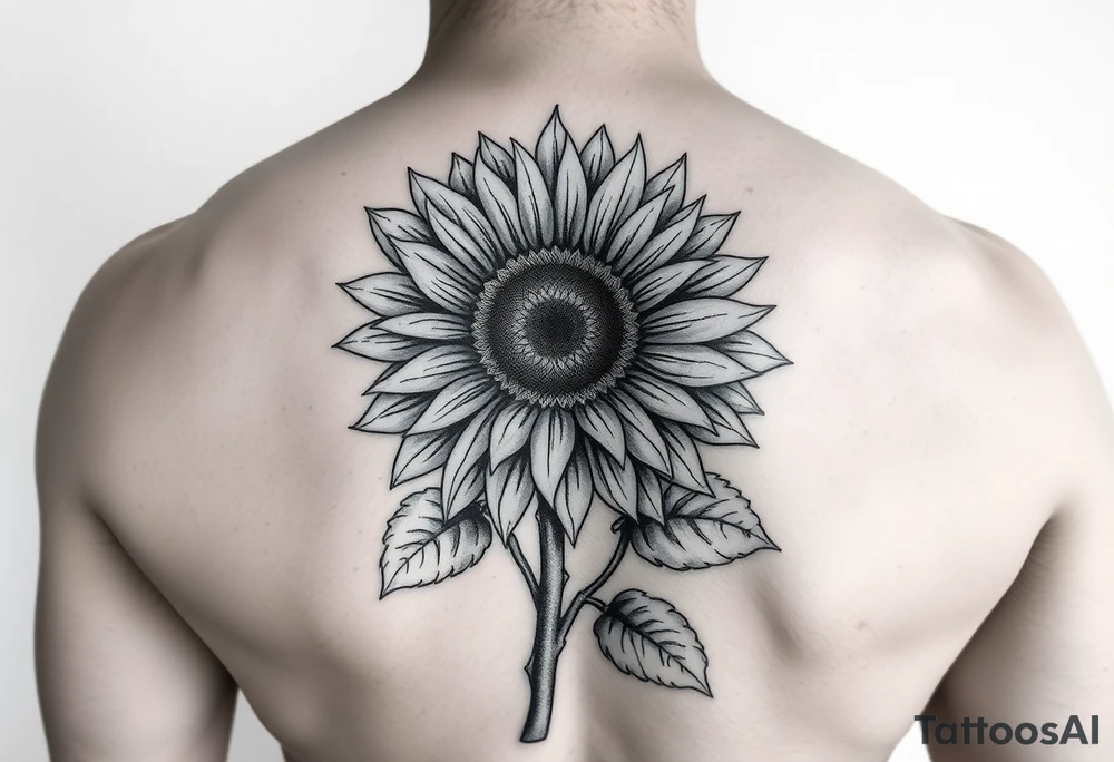 Sunflower with stem and leaves tattoo idea