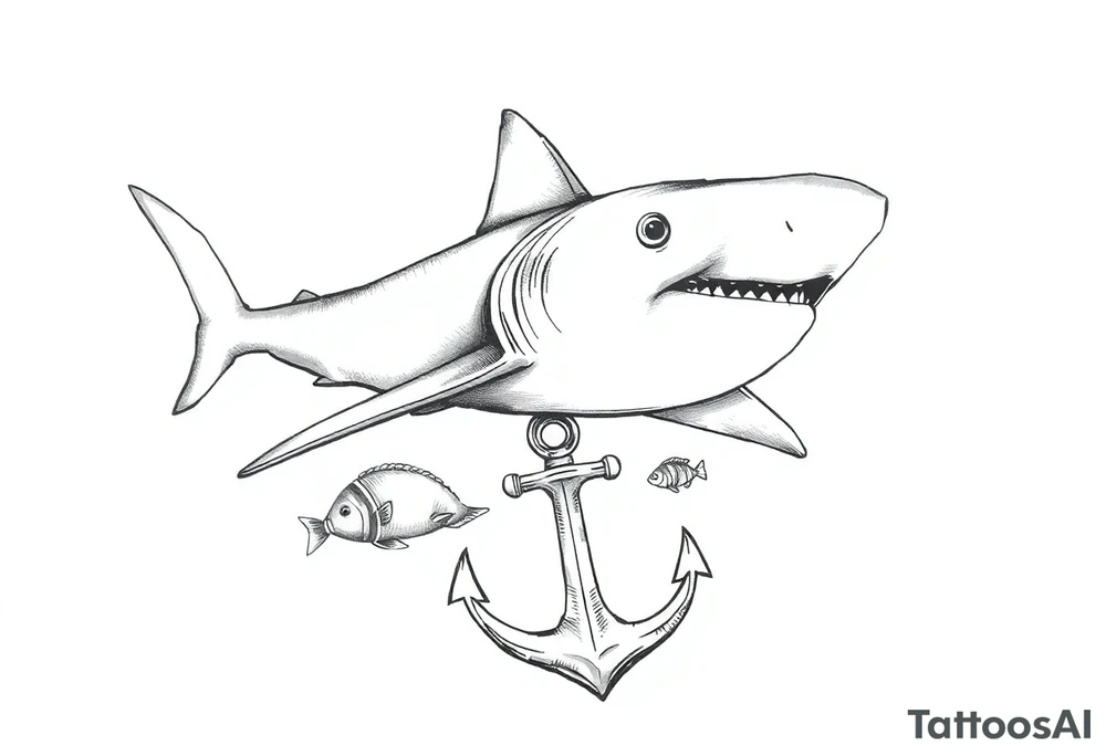 hammerhead-shark,under it an anchor,fishes,an octopus. tattoo idea