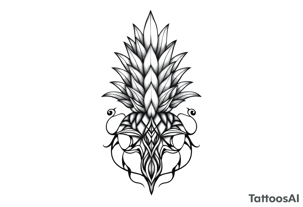 Bushy crown pineapple vagina, design to go over vagina , erotic vagina area design, anus to be at the bottom tattoo idea