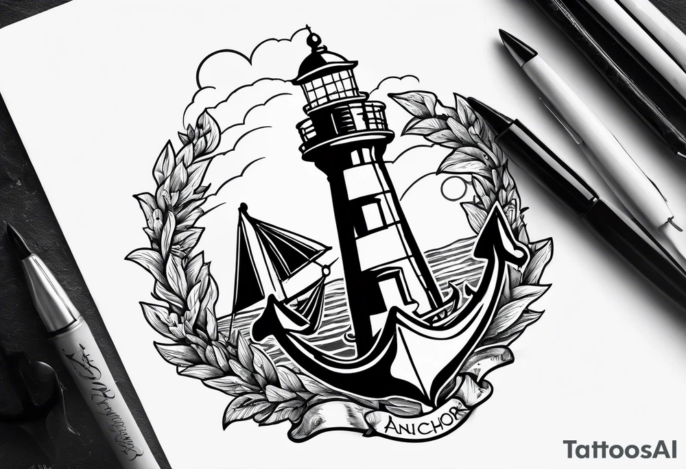 Lighthouse and anchor that says "my beacon, my anchor" tattoo idea