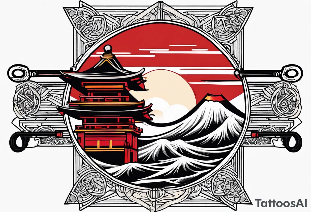 katana, , red sun tattoo idea