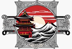 katana, , red sun tattoo idea