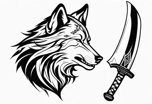 wolf head with katana in mouth tattoo idea