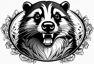 Neo traditional badger with mouth open arm up tattoo idea