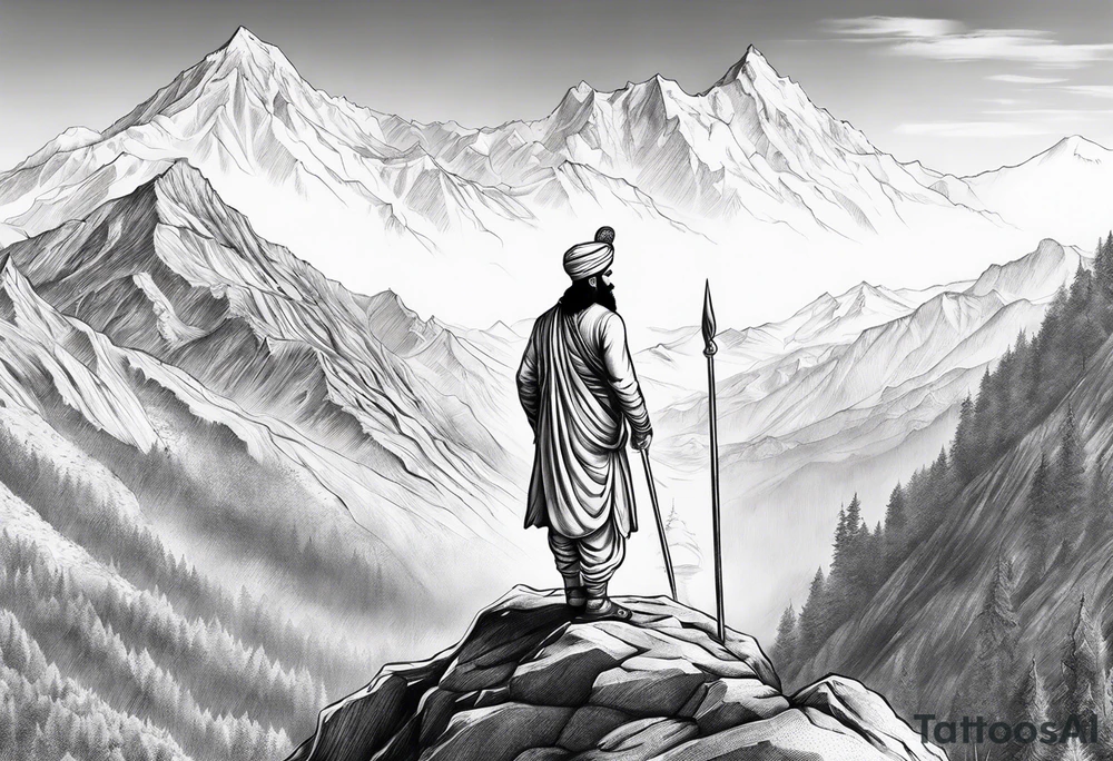 Guru gobind singh ji standing on a mountain tattoo idea