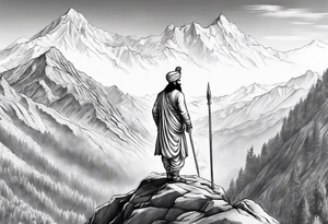 Guru gobind singh ji standing on a mountain tattoo idea