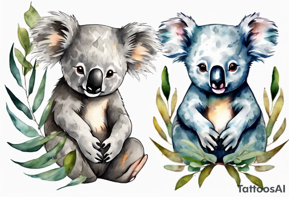 koala sitting on wattle and eucalyptus leaves tattoo idea