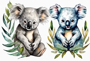 koala sitting on wattle and eucalyptus leaves tattoo idea