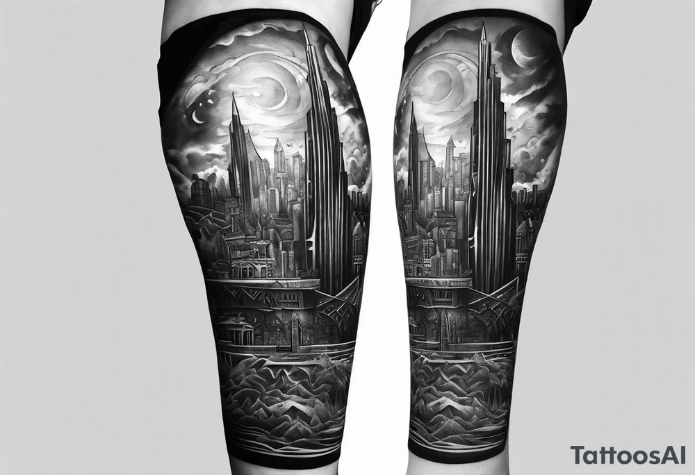 full arm sleeve very dark emerald city tattoo idea full arm sleeve very dark emerald city tattoo idea