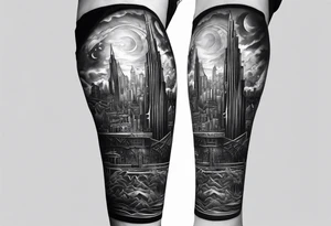 full arm sleeve very dark emerald city tattoo idea