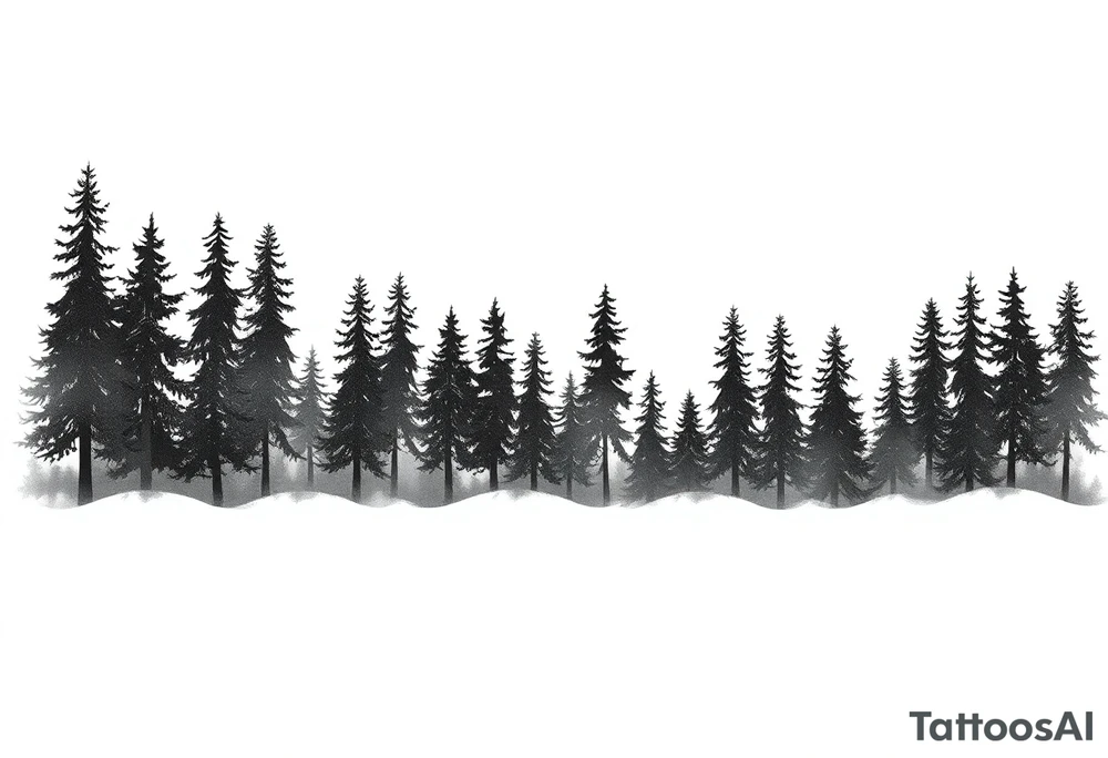 Coniferouse forest silhouette with black and gray trees tattoo idea