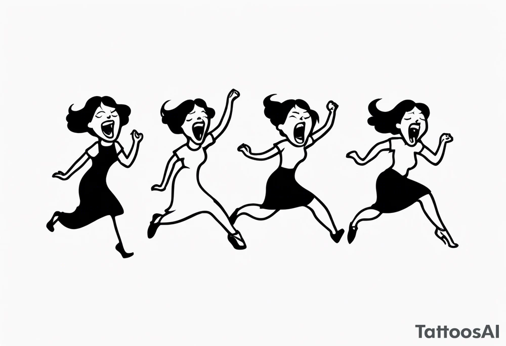 Silly. odd woman ugly dancing yelling "woop woop" tattoo idea