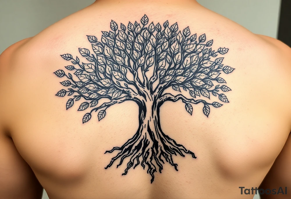 Tree of life lots of leaves with expansive roots 
Vintage looking tattoo idea