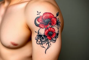 Ryan, Aries, red poppy’s, lilies, skulls, and smoke tattoo idea