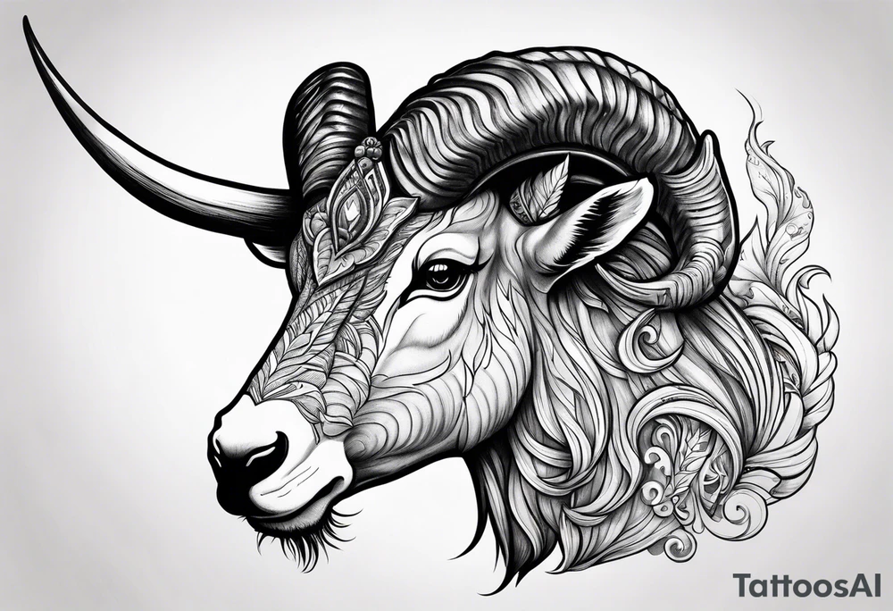 Headshot of capricorn seagoat tattoo idea
