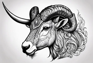 Headshot of capricorn seagoat tattoo idea