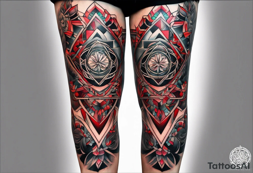 Daniel Silva Knee tattoo with tints of red and sacred geometry tattoo idea