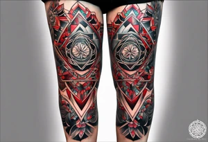 Daniel Silva Knee tattoo with tints of red and sacred geometry tattoo idea