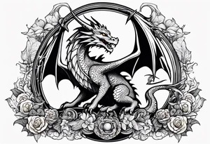 Dragon cute, celestial, cross tattoo idea