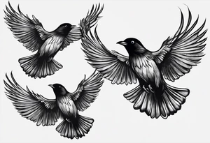 north south with three black birds flying by north tattoo idea