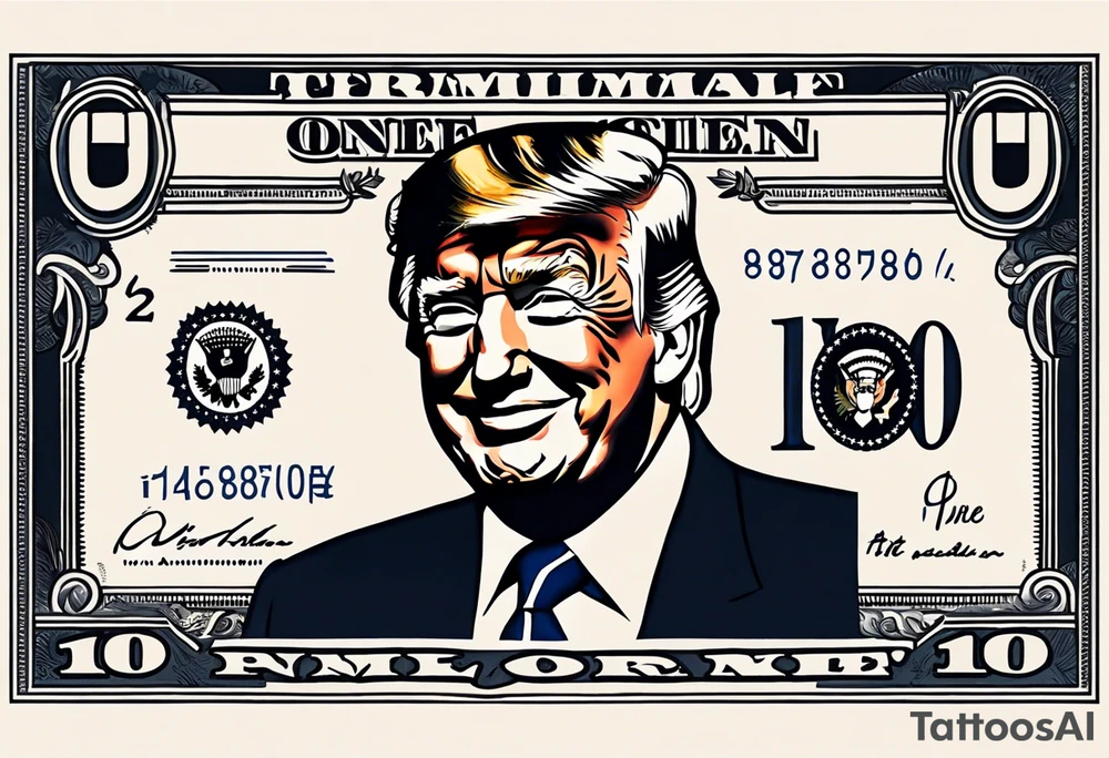 One American bill with President Trump smiling in the middle of the screen. tattoo idea