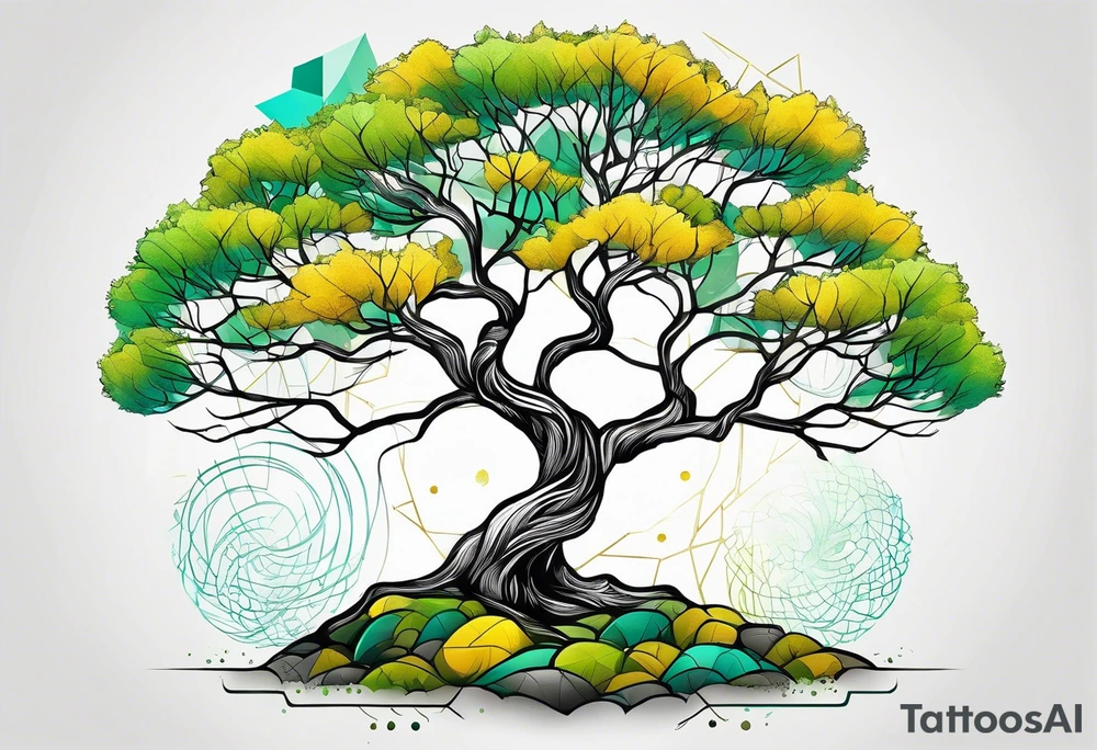birch tree and includes the following wording "fuck cancer"
with yellow, green and aquamarine colours tattoo idea