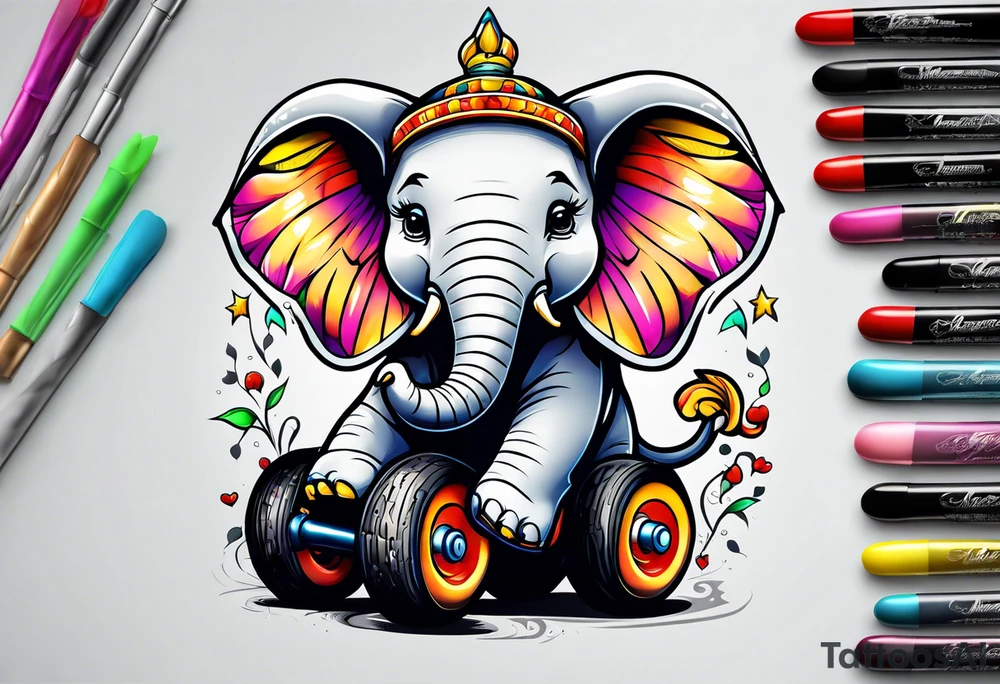 Elephant with roller skates tattoo idea